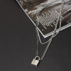 Lock Chain Pendant Layered Necklace